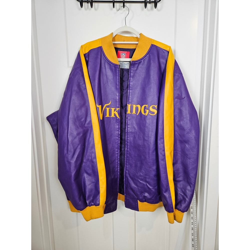 NFL Minnesota Vikings VF Imagewear Faux Leather Bomber Jacket Purple Gold XXL